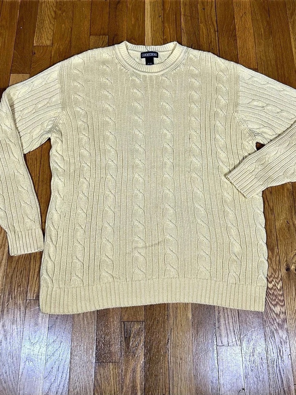 Jantzen Cable Knit Cotton Crewneck Cream XL/XG Like New